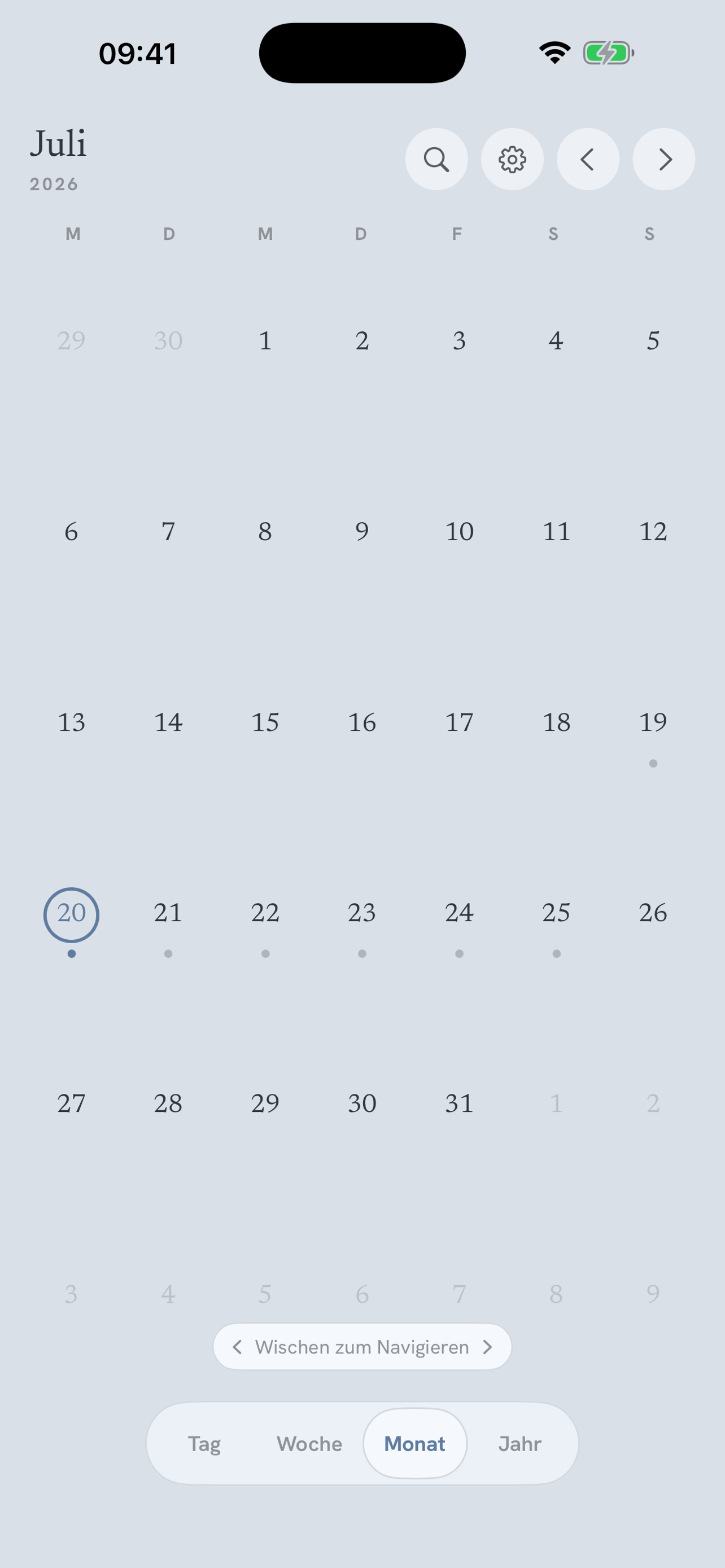 Daypages Monatsansicht
