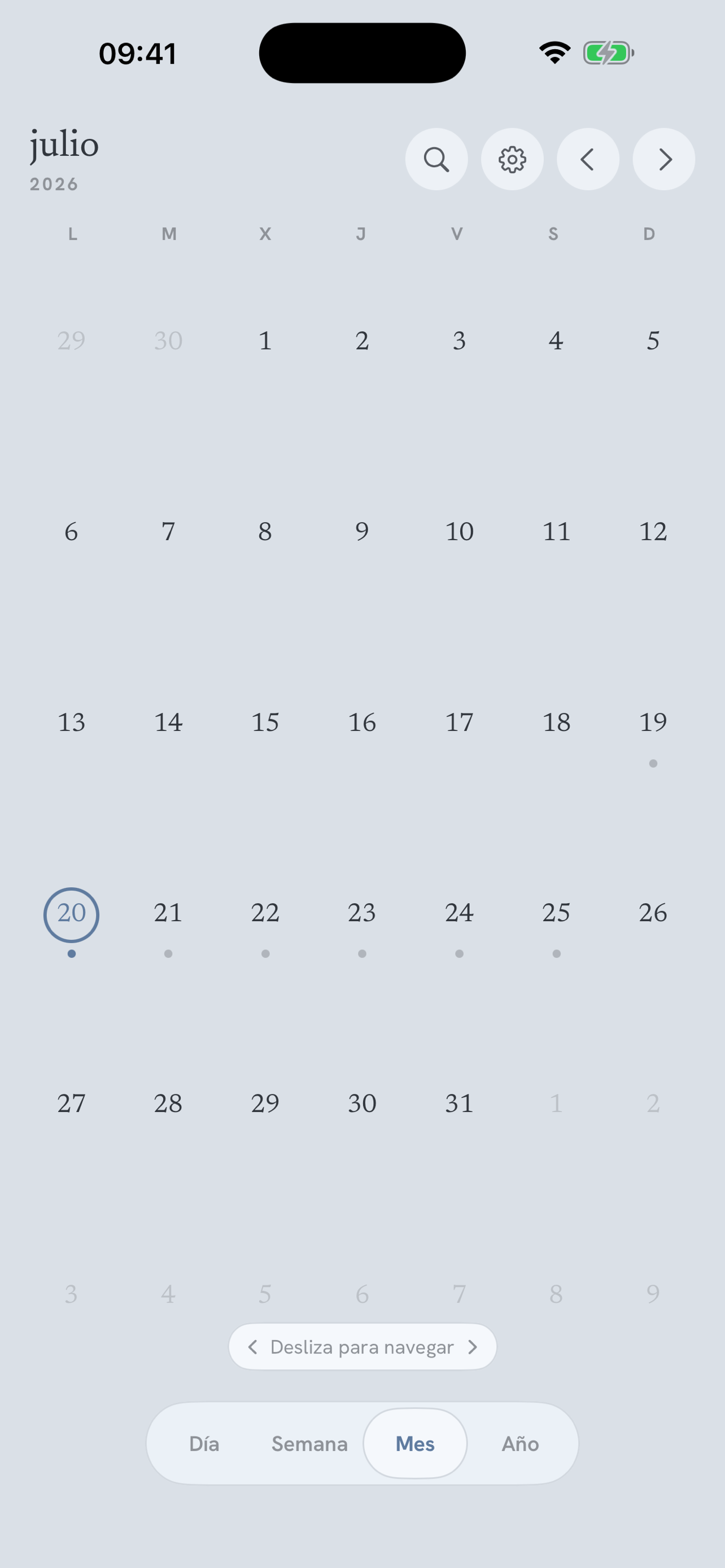 Vista de mes de Daypages