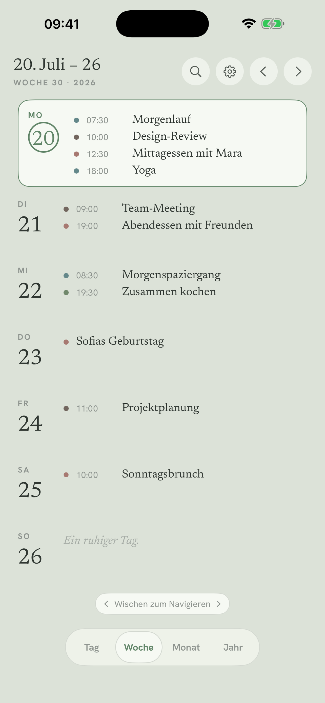 Daypages Wochenansicht