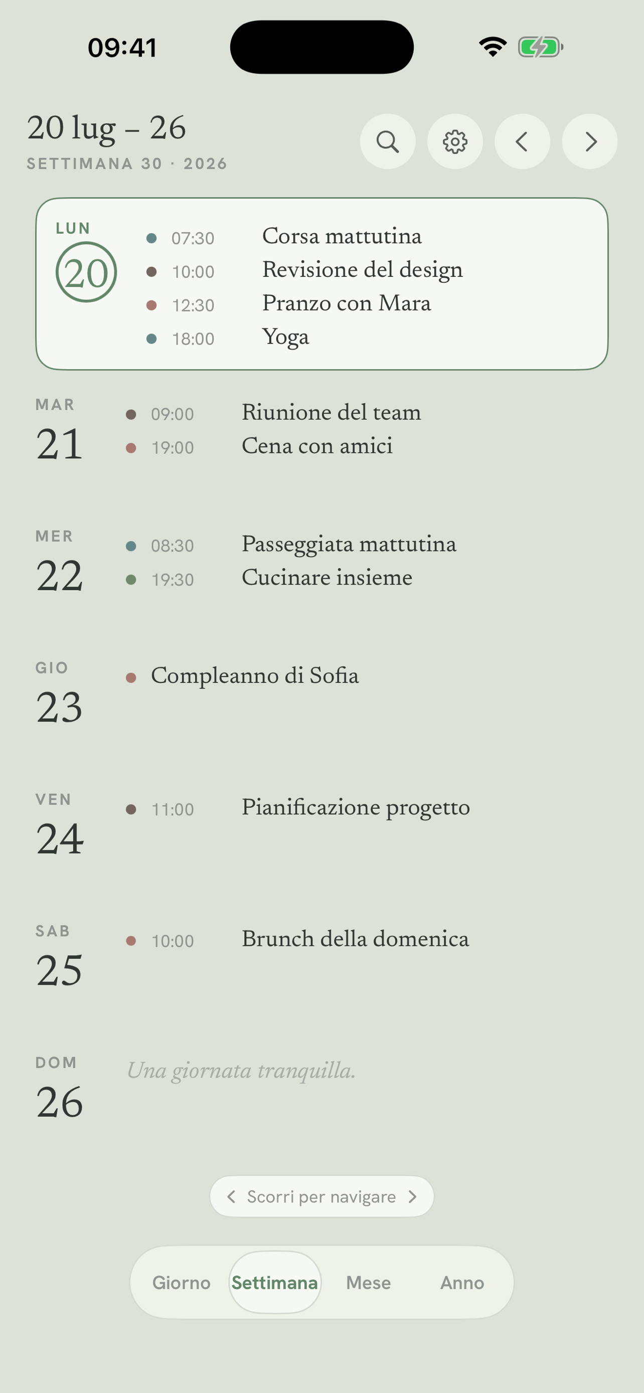 Vista settimanale di Daypages