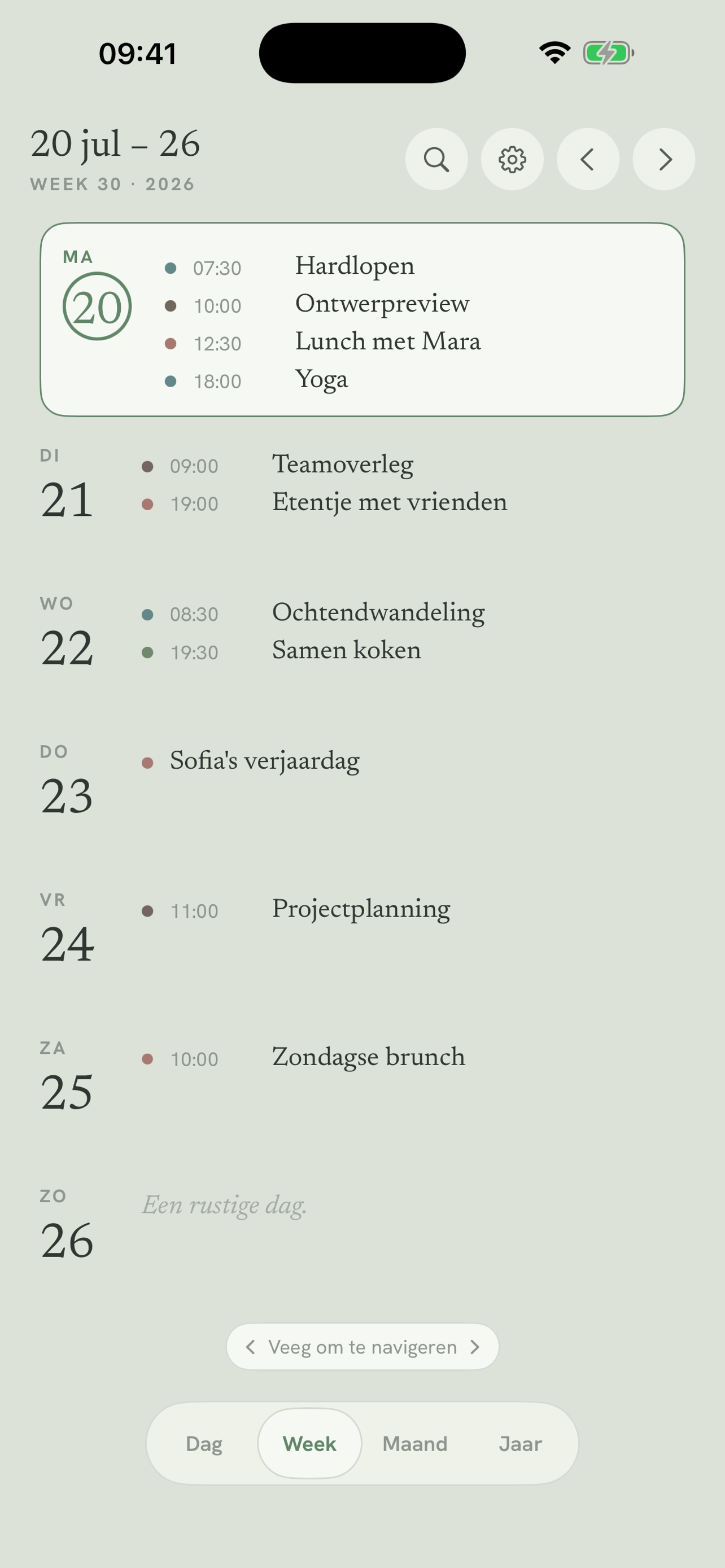 Daypages weekweergave
