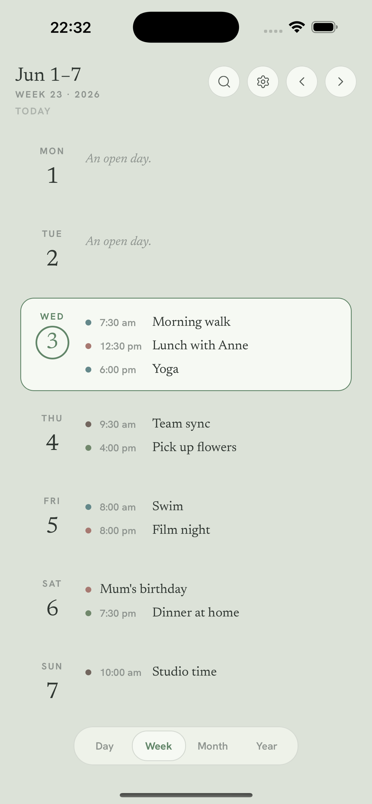 Daypages week view