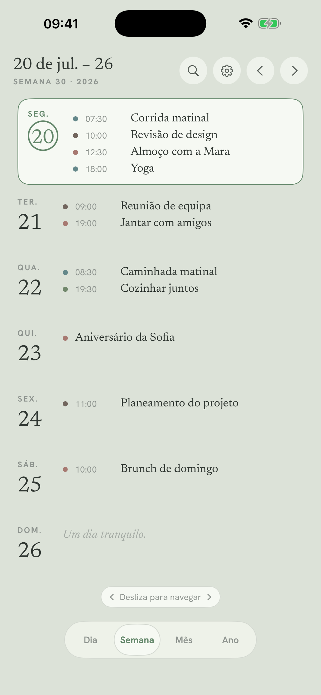 Vista de semana do Daypages