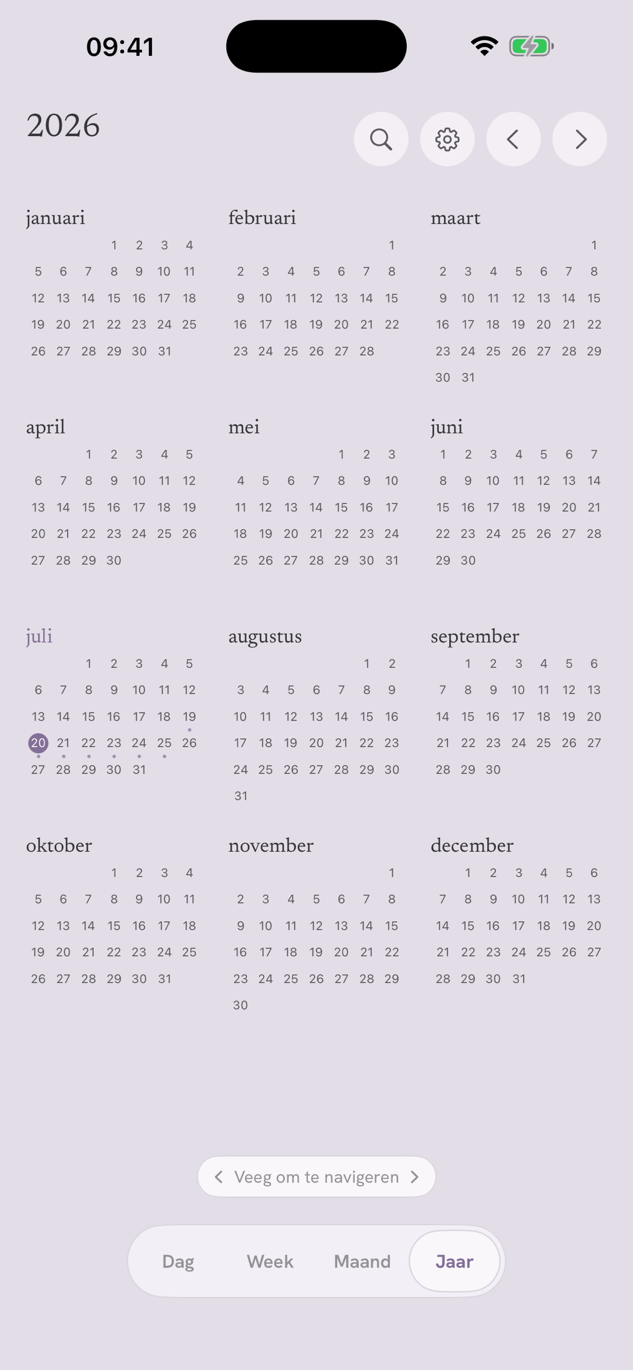 Daypages jaarweergave
